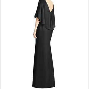 Dessy Collection V-Back Black Shimmer Caped Gown